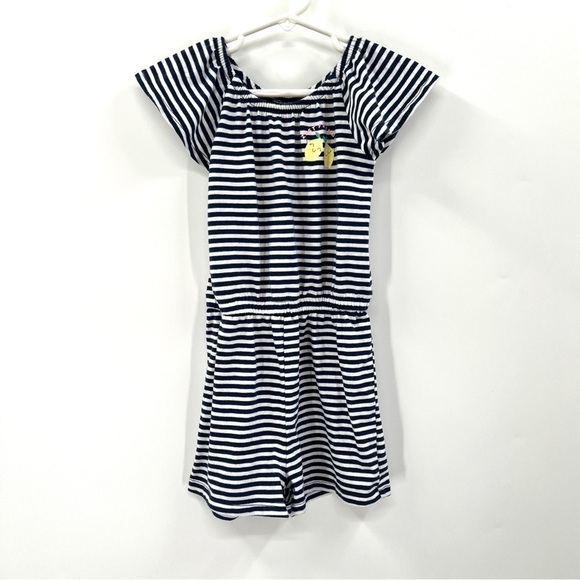 JUMPING BEANS Kid's Blue & White Stripe Lemon Print Casual Romper Size 4T - Picture 1 of 10